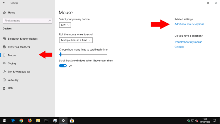 Change mouse options